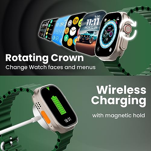Image of Kratos SW17 Ultra+ Smartwatch with 1.96 inch Touch Display, Advanced BT Calling, Wireless Charging Smart Watch, Voice Assistant, 100+ Sports Modes, Rotating Crown, Metallic Body, IP67, Heart Rate, SpO2