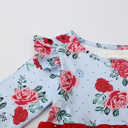 Image of Girl Fall Long Sleeve Dress Christmas Red Rainbow Twirly Skater Midi Party Dress