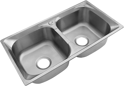 Double Bowl Stainless Steel Kitchen Sink Stainless Steel Utility Sink Utility Sink Practical Workbench for Indoor Kitchen Outdoor Garden Garage, Industrial Commercial Color Silver, Size Double