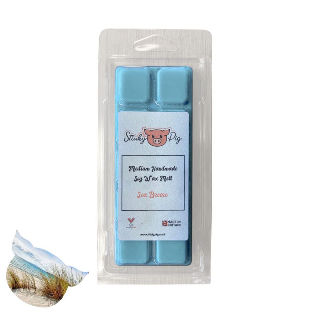 Stinky Pig Medium Wax Melt Clamshell Bar - Snap Tart Handcrafted Soy Wax Vegan Long Lasting Highly Scented Handmade Wax Melts (Sea Breeze)