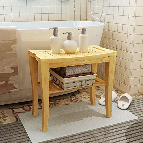 Sogesfurniture Bamboo Shower Bench Seat Bathroom Waterproof Shower Chair With Storage Shelf Organizer, Bamboo #TOP5