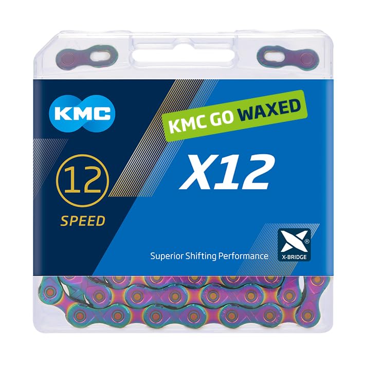 KMC | Wax X12 Bicycle Chain 12-Speed | Mountain Bike/Road/Gravel | 12 Speed Chain: Shimano & Campagnolo Compatible | 126 Links, Missing Link Included | Silver
