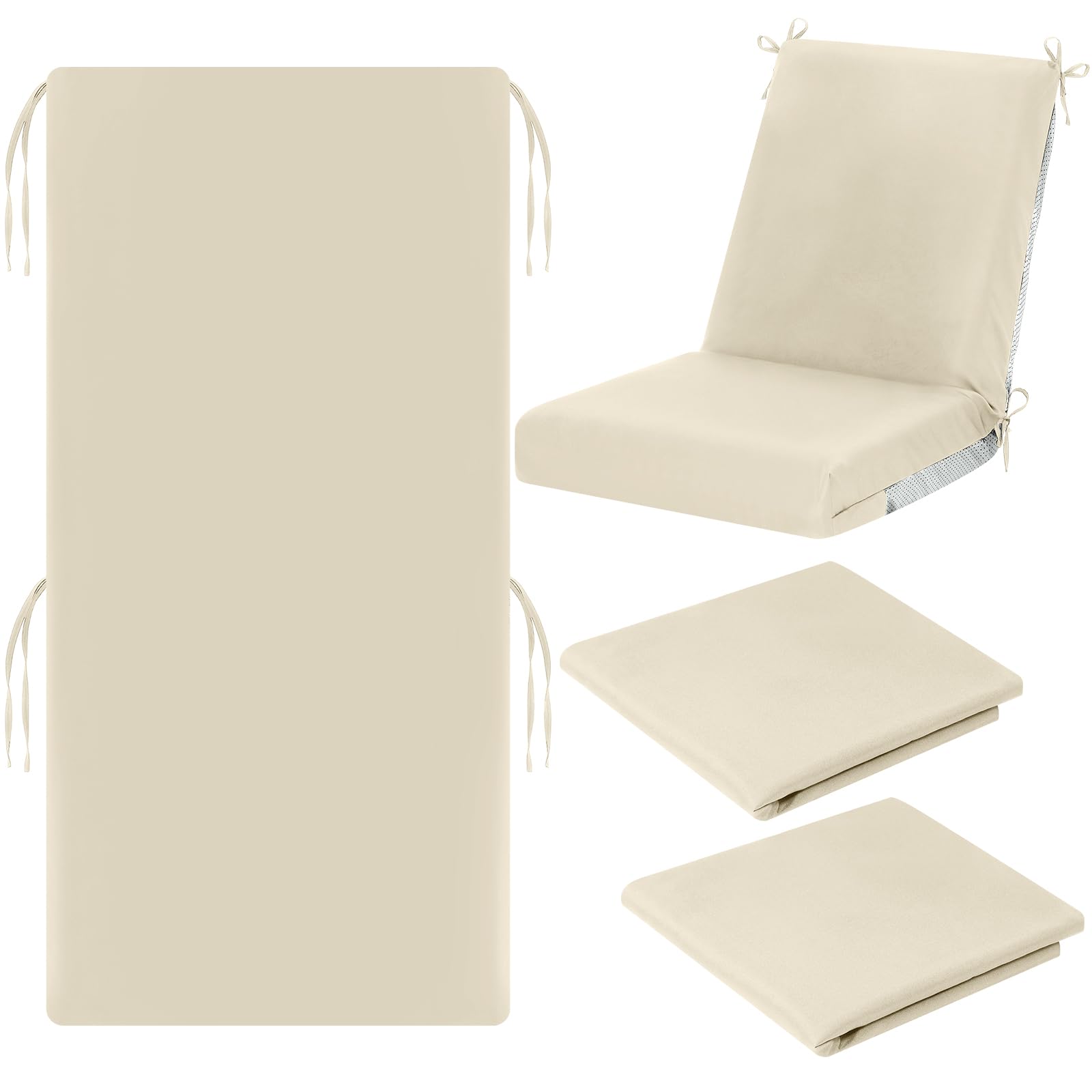Tudomro 2 Pcs Outdoor High Back Chair Cushion Covers (Not Includes Cushion) Waterproof Patio Replacement Rocking Chair Slipcover Seat Pad Cover with Tie for Furniture (Beige,44'' X 21'')