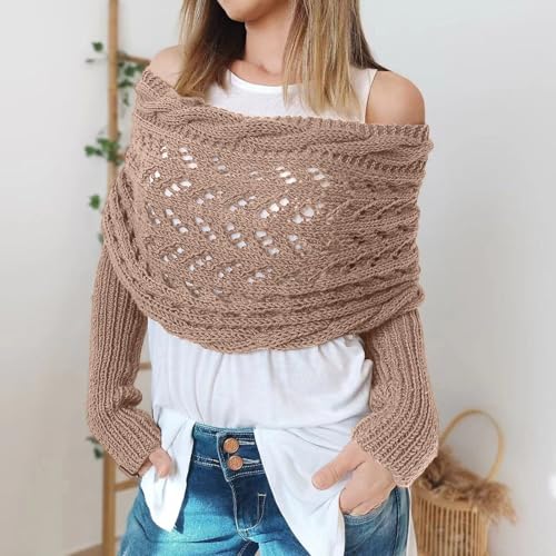 Scarf with Sleeves for Women,Knitted Cable Wrap,Sweater Scarf with Sleeves,Cozy Multifunctional Sleeve Wrap Scarf2
