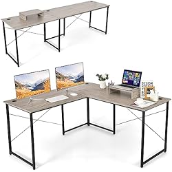 Mueble Estanteria Esquinero GIANTEX Escritorio esquinero en forma de L, mesa de ordenador reversible con soporte para monitor, 2 combinaciones, escritorio para ordenador, angular, mesa de oficina, mesa de esquina, mesa de juegos