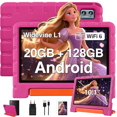 ZIOVO Tablet 10 Pulgadas Android 14, Tablet Familiar 20GB RAM+128GB ROM, Widevine L1,WiFi 6, 8 Cores, BT 5.0, 5MP+8MP, Tablets Android con EVA Caso-Rosa
