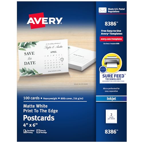 Avery Printable Postcards with Sure Feed Technology, 4' x 6', Matte...