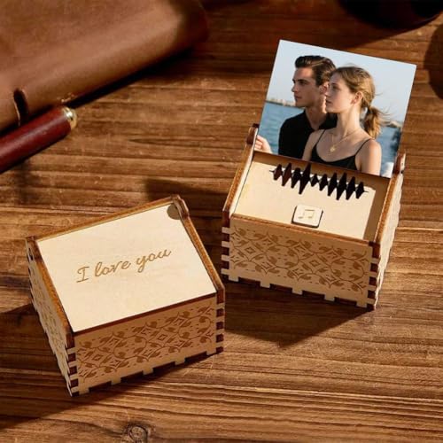 Carillon musicale personalizzato, carillon in legno con testo, carillon a manovella in legno personalizzato per qualsiasi canzone, regalo perfetto per anniversario di Natale per coppie e persone care