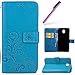 Produktbild HMTECH Galaxy J6 2018 Hülle Lucky Clover Blumen Prägung PU Leder Ledercase Flip Tasche Wallet Schutzhülle Handytasche Standfunktion und Kartenfächer für Samsung Galaxy J6 2018,Clover:Blue