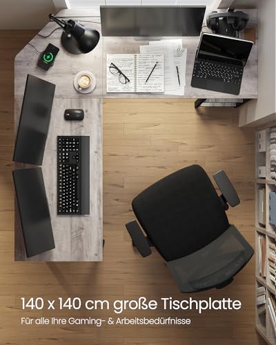 VASAGLE Schreibtisch, L-förmiger Computertisch, 138 x 138 x 76 cm, Eckschreibtisch mit 2 Ablagen, platzsparender Bürotisch, Gaming… – Ansicht 4