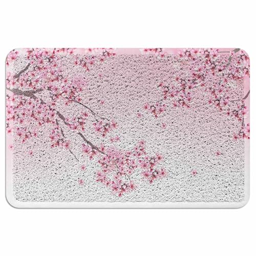 Ooomigasusi 玄関マット 和風 花 桜の木 ピンク色 ドアマット 45×75cm 屋内 屋外 ループ状 泥落とし 滑り止め付 吸水 足ふき 洗える 業務用 自宅用 厚手 浴室 お風呂 円角長方形 丈夫 抗菌 防臭