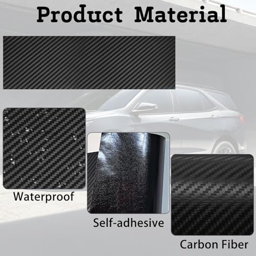 Image of QianBao Compatible with Carbon Fiber Vinyl Wrap 11.8 inch x 4 inch Chevy Bowtie Emblem Wrap Kit with Spatula and Cutter 3 Pcs Universal Logo Overlay Black