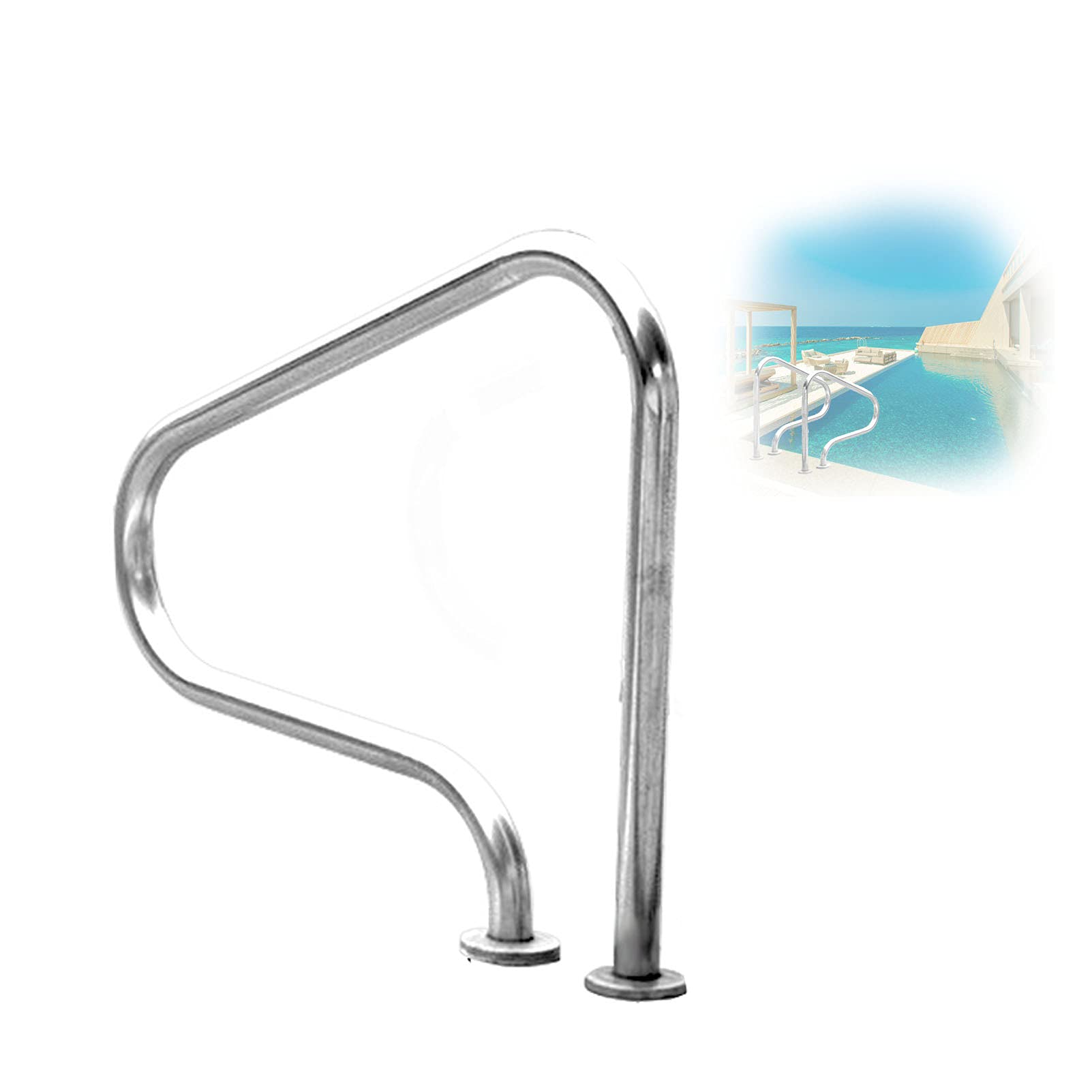 MSHGSKU Pool Handrail,Stainless Steel Pool Handrail 49x35-440LBS Load Capacity, Rustproof Staircase Handrails for Swimming Pools, Humanized Design for Safety and Stability