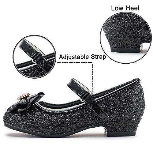 Furdeour Black Shoes For Girls Toddler Glitter Mary Jane Dress Shoes Pumps With Bow Sparkly Formal High Heels Princess Party Heels (2701Black 12) #TOP4