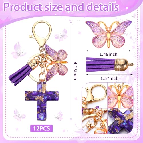 Image of Sureio Cross Butterfly bag charm Keychains for Women Christian Resin Keychain Bulk for women Gift Backpack Purse Wallet Bag