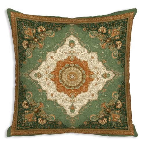 DWSHX Bohemian Vintage Pattern Pillow Covers, Pink Boho Throw Pillow Cover, Printed Carpet Pattern Decor Double Sided Square Pillowcase for Living Room Farmhouse Sofa Bedroom Home Decor (Green)
