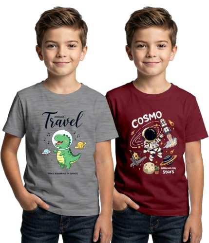 Image of XENOVAURBAN Kids Tshirt 2 Combo for Boys /Girls | Cotton Fabric | Graphic Printed Round Neck T-Shirt for Kids - KRN2-PRINTED-PAR