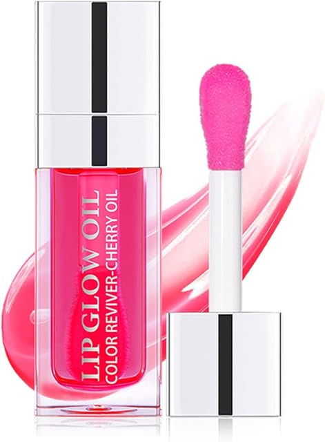 Hydrating Lip Oil, Jelly Lip Pink Cherry Toot Lips, Liquid Lipstick, Moisturizing& Reduce Fine Lines, Subtle Shine with Tinted Sheer Color, Prevents Chapped Lips, Tinted Lip Balm for Glowing Lips