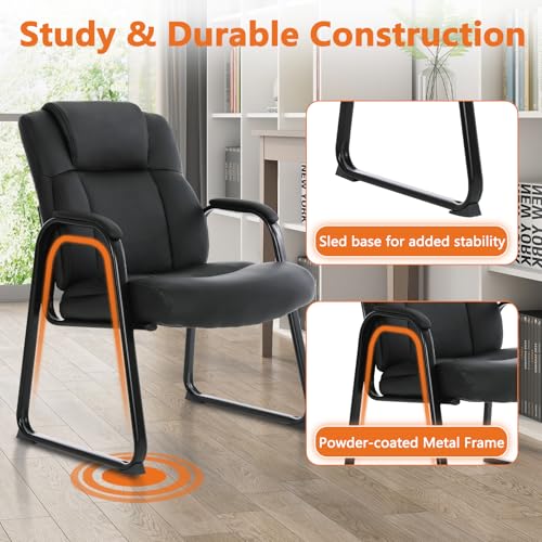 Image of CLATINA Heavy Duty Guest Chair with Padded Armrests and Sled Base, Executive Leather Soft Reception Chair 400lbs Capacity for Office Conference Waiting Meeting Room, Black (8 Pack)
