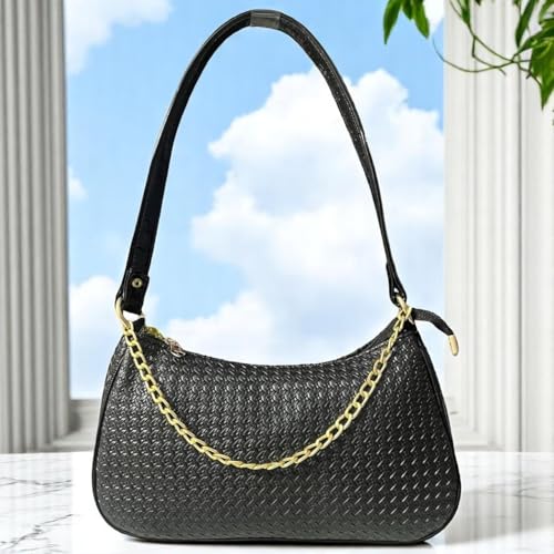 Image of DAISY STAR Woven Textured Shoulder Bag with Gold Chain Detail II Shoulder Handbag for Girl & Women II