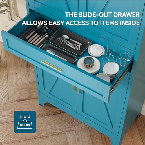 Image of 71 inch Tall Farmhouse Pantry Cabinet,Metal Cabinet with Adjustable Shelves and Doors,Storage Cabinet for Kitchen Garage,Blue 1 Pack