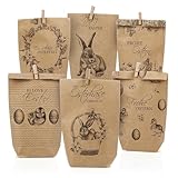 Nordstern Ostern Papiertüten 12er Pack mit Holzklammern - Kraftpapier Geschenktüten mit 6 Motiven - Ostertüten zum Befüllen für Ostergeschenke