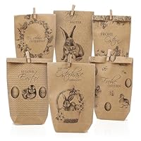 Nordstern Ostern Papiertüten 12er Pack mit Holzklammern - Kraftpapier Geschenktüten mit 6 Motiven - Ostertüten zum Befüllen für Ostergeschenke