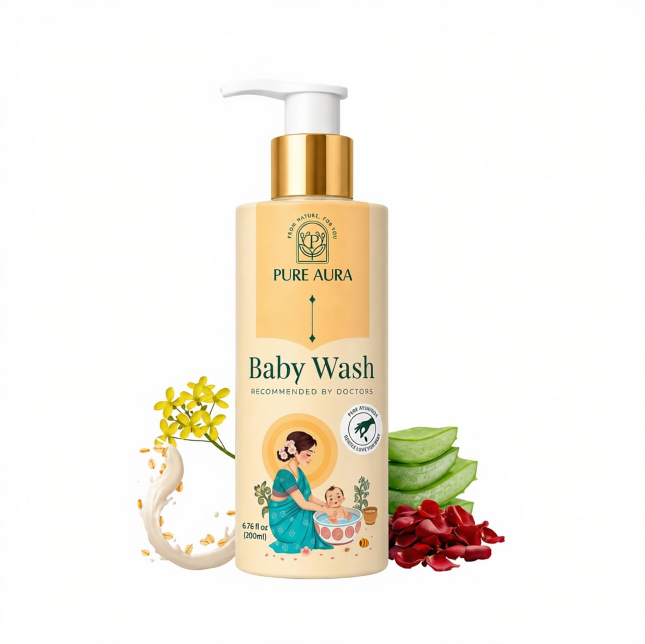 Pure Aura Baby Body Wash 200ml | Infused with 12 Ayurvedic Herbs | Tear-Free & Gentle Formula | Natural Hydration for Baby’s Skin | Doctors Recommended | Vegan, Cruelty-Free | Safe for Newborns & Kids-image-40