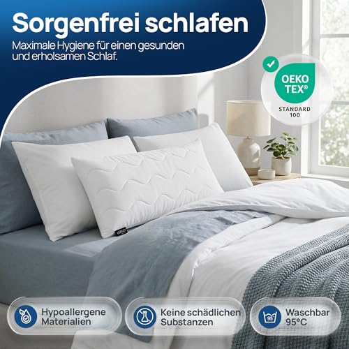 LILENO HOME Allergiker Kopfkissen 40x80 (1er Set) – 95°C waschbar, OekoTex & Made in DE – Kissen 40x80 mit praller Füllung für himmlischen Schlaf – Haut schmeichelndes & geruchsfreies Pillow 3
