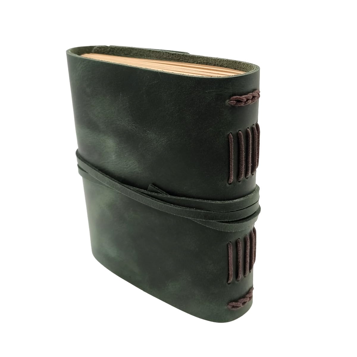 Leather Journal Writing Notebook - Genuine Leather Bound Daily Notepad for Men & Women Lined Paper 240 Kraft Pages, Handmade, Dark Green, 5 x 7 in