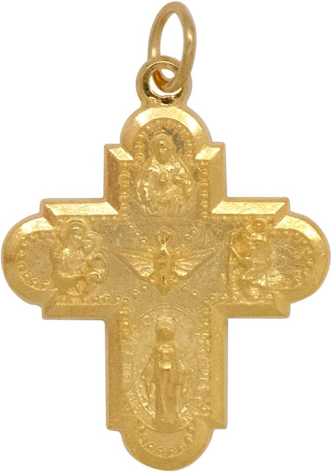 Four Way Cross Pendant | Great Gift for First Communion and Confirmation | Catholic and Christian Devotional Jewelry (Large Gold-Tone)
