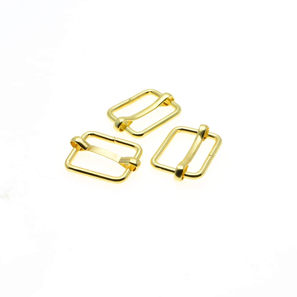 100pcs Metal Sliding bar Strap Adjuster Buckles Slider (Gold, 3/8''(10mm))