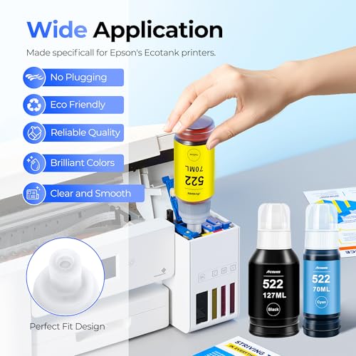 Image of 522 Ink Refill Bottles ET-2800 ET-2400 ET-4800 4-Bottles Replacement for Epson 522 Ink Refill Bottles Black Color Fit for Epson 522 Ink Use for EcoTank ET-2803 ET-2720 ET-2840 ET4700 ET4810 Printer