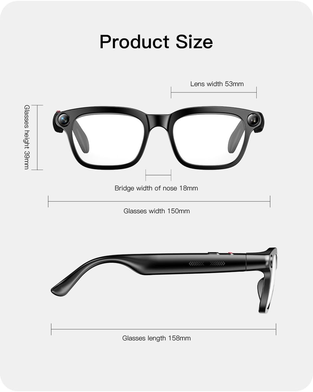 M08C Smart Glasses with 8MP Camera, Bluetooth Calling, Music, Anti-Shake Video Recording, AI Translation (M08 Transparent Anti-Blue Light Lens)