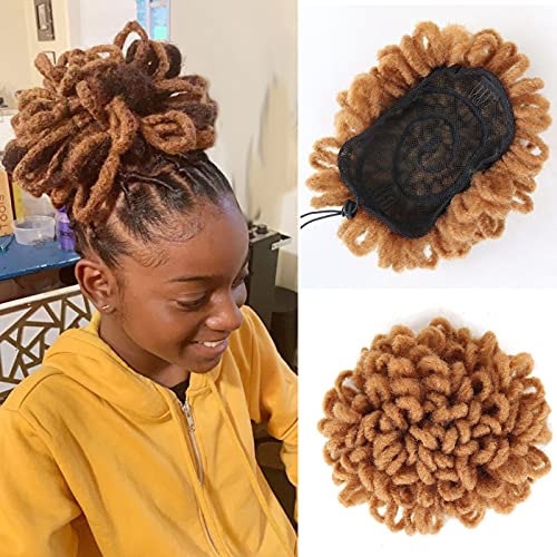 LEOSA Pony tail Hair Extainson Brown Dreadlock Bun Drawstring Ponytail Faux Locs Bun Hair Pieces for Women Afro Puff Drawstring Ponytail Braided Bun Maker for Hair Extensions Ponytail