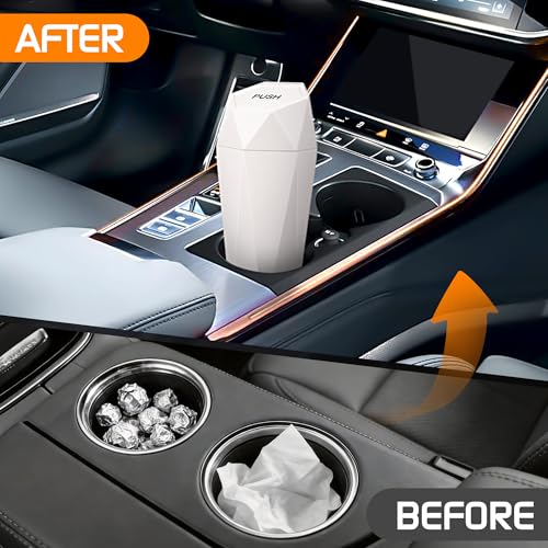 Image of Car Trash Can with Lid, Mini Car Trash Cup with 30 Additional Trash Bags, Car Accessories for Interior, Leakproof Vehicle Garbage Bin for Car, Home, Office - 2 Packs, Beige