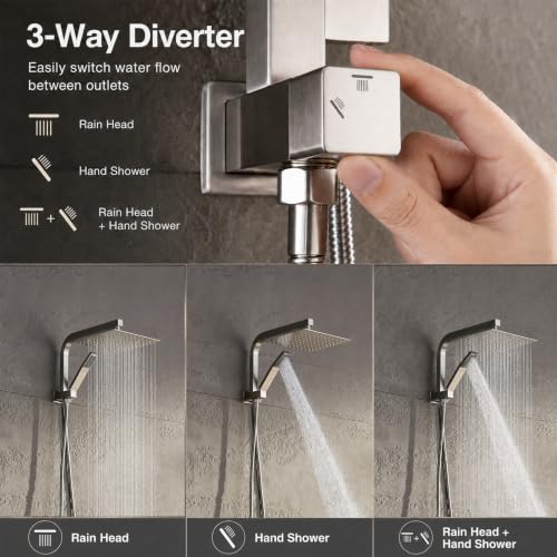 Image of Shower Faucet Set with Handheld, 10 inch Rain Shower Head, Brushed Nickel