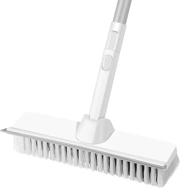 Long Handle Floor Scrubbing Brush with Squeegee - 2-in-1 Tile Cleaner