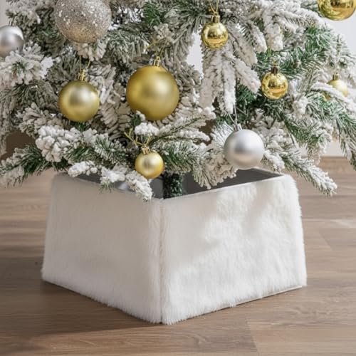 Harrycle Christmas Tree Collar White Plush Faux Fur 23 Inch Square Cover