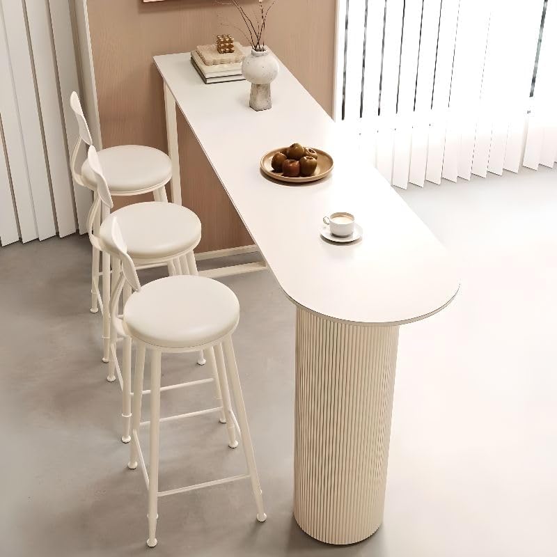 CraftThink Modern Asymmetrical Stone Top Bar Table, Pub Table High Top Table, 47" L x 16" W x 41.5" H, Off-White