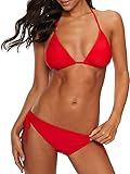 Century Star Damen Bikini Set Badeanzug Zweiteiliger Bademode mit Triangel Bikinihose Strandmode Push Up Rot 38 (Tag Size M)