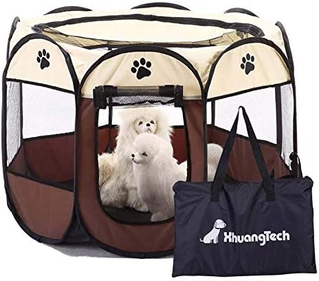 XianghuangTechnology Soft Fabric Portable Foldable Pet Dog Cat Puppy Playpen, Indoor/Outdoor use Pet Kennel Cage D31.5 x H23 inch (Beige)