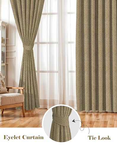 Image of Casableu Twillbone Digital Print 85% Blackout Curtains for Long Door /Window, Thermal Insulated, Tie Back, Wider Width 50 in, Eyelet Curtains for Living Room /Bedroom (D Brown 9 ft Set of 2)