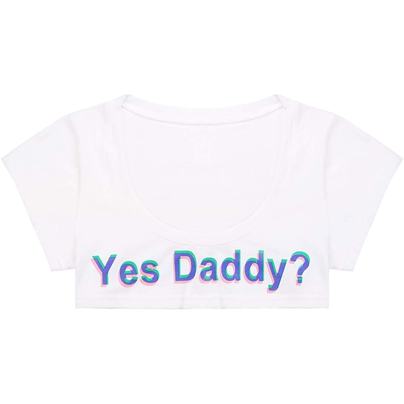 TAIKMDWomen's Cotton T-Shirts Short Sleeve Yes Daddy Crop Tops Mini Bra Blouses Athletic Yoga Tees Cosplay Costume