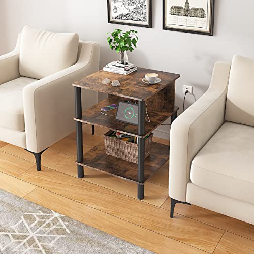 Akakon End Table With Charge Station-Square Large Side Table With Outlets And Usb Ports-Storage Coffee Table For Living Room-Wood 19"X19"X25" (No Drawer) #TOP1