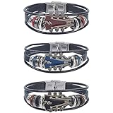 CALFOVERA Pulsera de Cuero Sintético con Diseño de Guitarra Retro para Hombre, Brazalete de Cuero Trenzado Multicapa Estilo Punk Rock, Estilo Étnico Tribal, Apilable