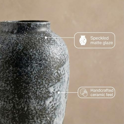 Rustic 10” Ceramic Vase for Home Decor, Farmhouse & Boho Decorative Pottery Vase for Table Centerpiece, Mantel, Shelf, Living Room, Kitchen, and Entryway (Speckled - 10" Medium) — view 6