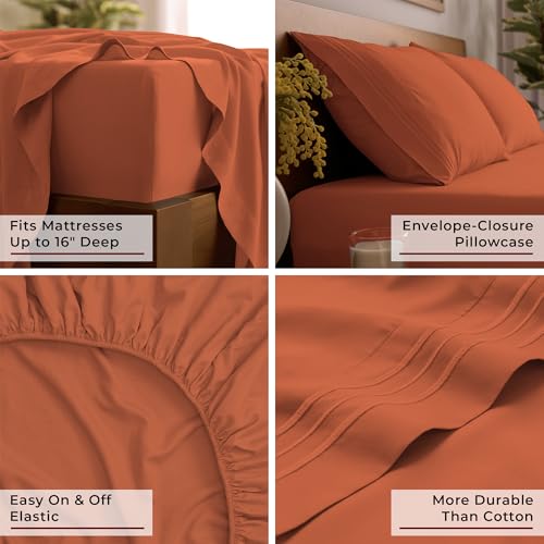 Image of Mellanni Twin Sheets Set - 3 PC Iconic Collection Bedding | Hotel Luxury, Extra Soft, Cooling Bed Sheets - Wrinkle, Fade, Stain Resistant (Twin, Poppy Orange)