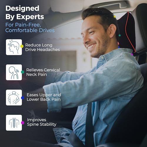 Image of Woscher Car Neck Pillow Memory Foam Headrest Cushion Helps Passengers Rest to Relieve Neck Pain and Improve Sitting Posture Universal Version for All Car Seats (Black Red)