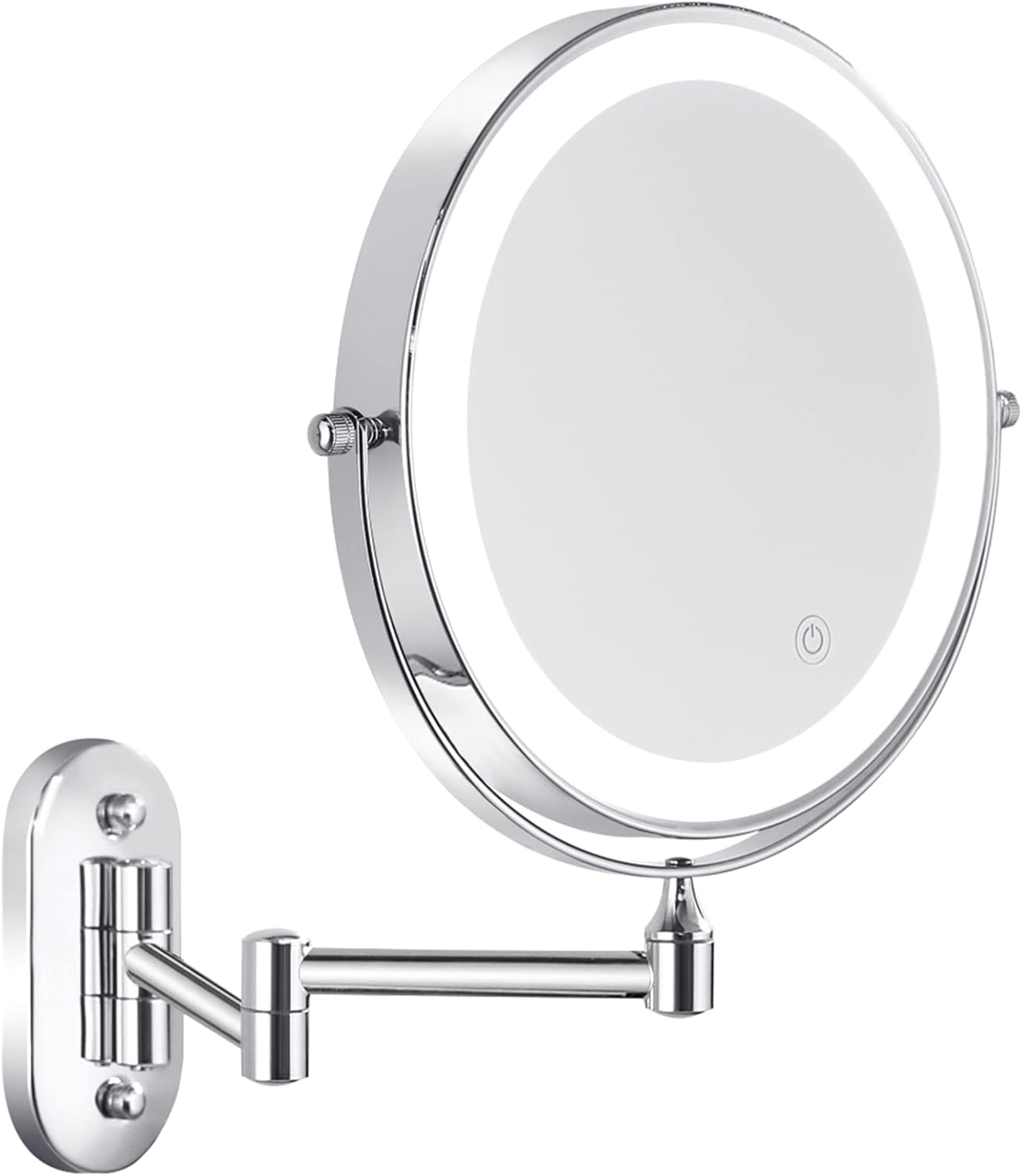 LED Lighted Wall Makeup Mirror of 8-Inch, 1X/7X-Magnification with Touch Switch, Adjustable Brightness, Rechargeable Battery(Included), Double Sided Mirror in Chrome Finish (8in,7X) wall mirror Chrome